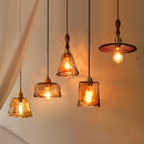 Axyaa Wood Copper Pendant Lights Flush Japanese Style Amber Glass LED Lamp