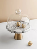 Axya Glass Cake Stand with Golden High-foot Cover Tray Kitchen Decoration Storage