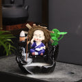 Axyaa Little Monk Ceramic Incense Burner with Mountain Water Flow Ornament