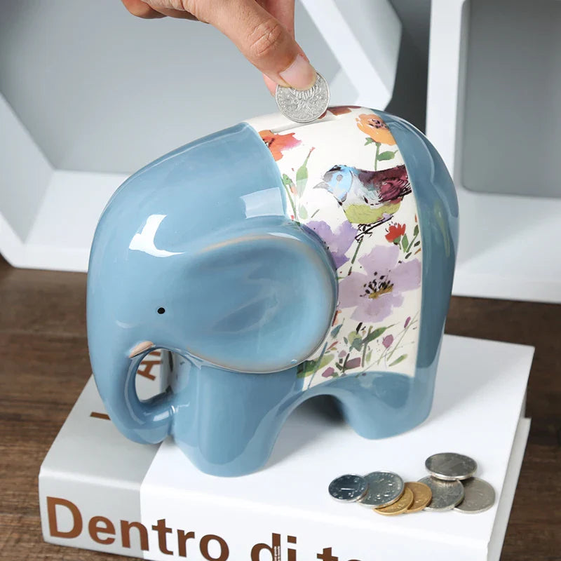 Ceramic Elephant Money Box by Axya: Teen Room Decor, Savings Bank, Euro Coin Holder