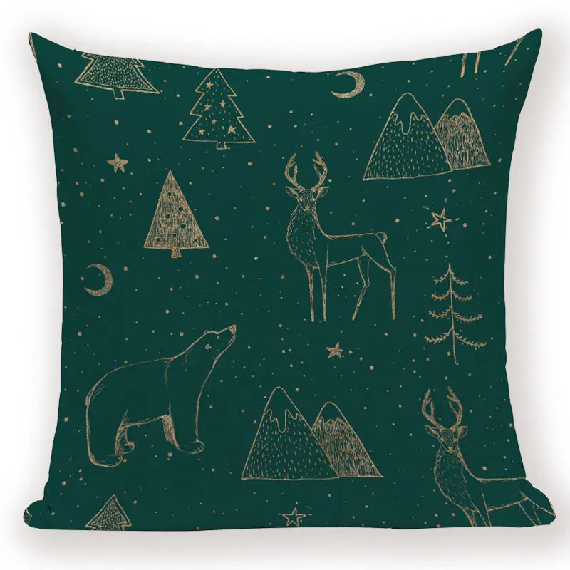 Axyaa Festive Santa Claus Christmas Tree Linen Throw Pillow Case