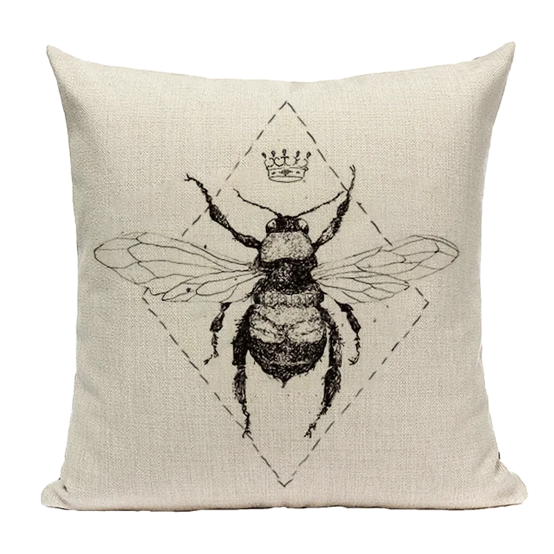 Axyaa Bee Pattern Linen Cushion Cover - Nordic Decorative Throw Pillow Case