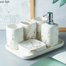 Axya Marble Gold Bathroom Set - Dispenser, Toothbrush Holder, Tumbler, Soap Dish