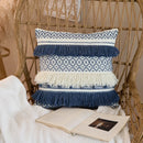 Axyaa Navy Pink Boho Tassel Cushion Cover 45x45cm Handmade Cotton Woven Decor