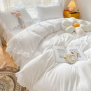 Axyaa Pink Lace Ruffle Bedding Set - Kids Duvet Cover, Bed Skirt, Sheet & Pillowcase