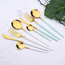 Axyaa White Gold Dinnerware Set 24pcs Stainless Steel Cutlery Flatware Set
