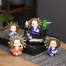Axyaa Little Monk Ceramic Incense Burner with Mountain Water Flow Ornament