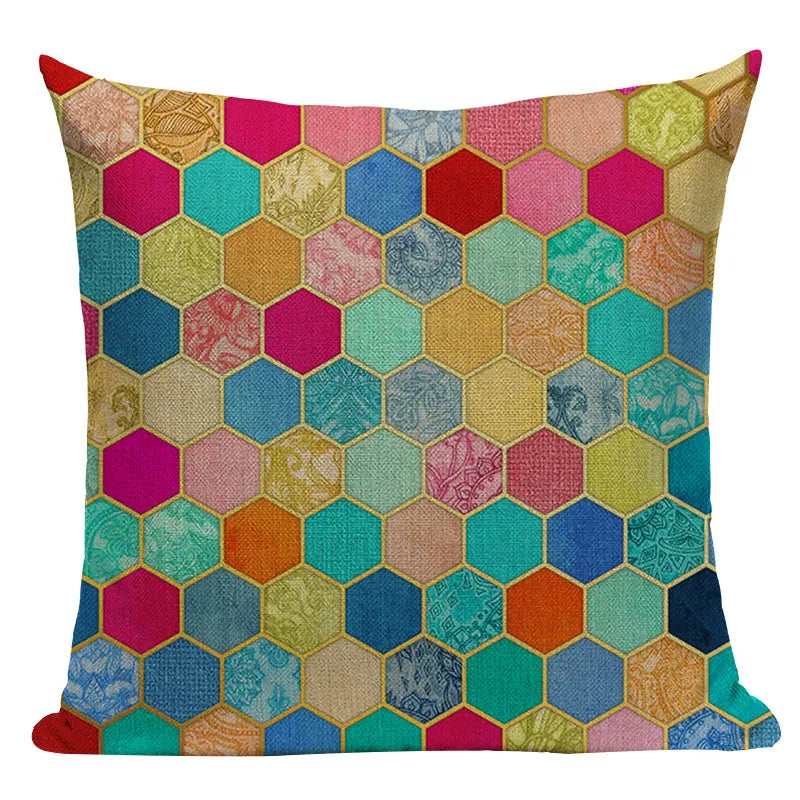 Axyaa Geometric Cushion Cover: Green Pink Diamond Design for Home, Bedroom, and Car