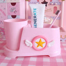 Axyaa Pink Sakura Bathroom Set: Toothbrush Holder, Gargle Cup, Shelf - Cute, Kawaii, Home Accessory