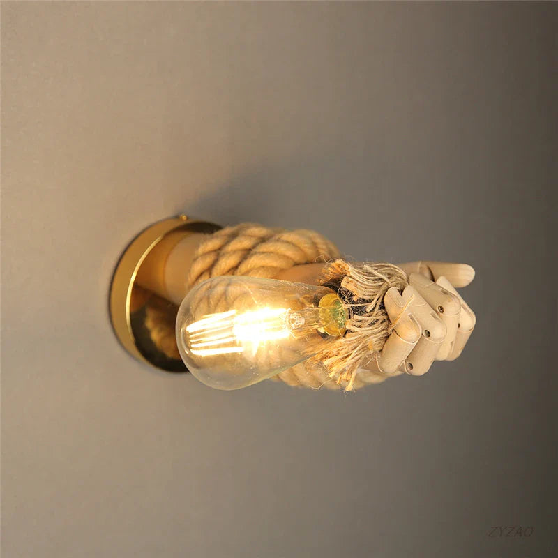 Industrial Hand Shape Wall Light by Axyaa - Creative Hemp Rope Wall Lamp