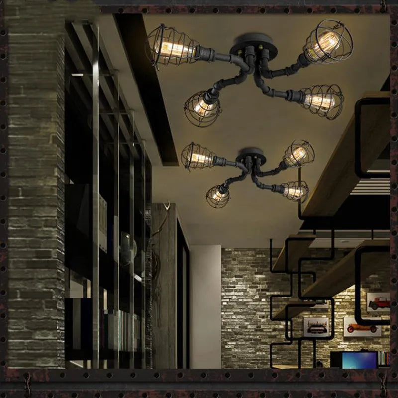 Axyaa Waterpipe Edison Chandelier: Vintage Industrial Loft Bar Cafe Dining Room Light