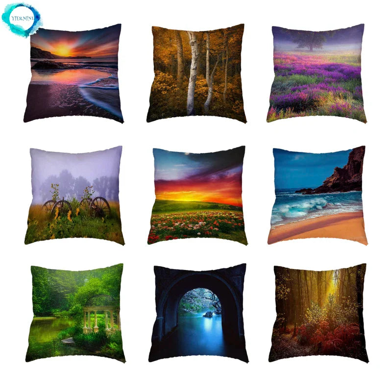 Axyaa Waterfall Maple Lake Forest Decor Pillow Cover Case