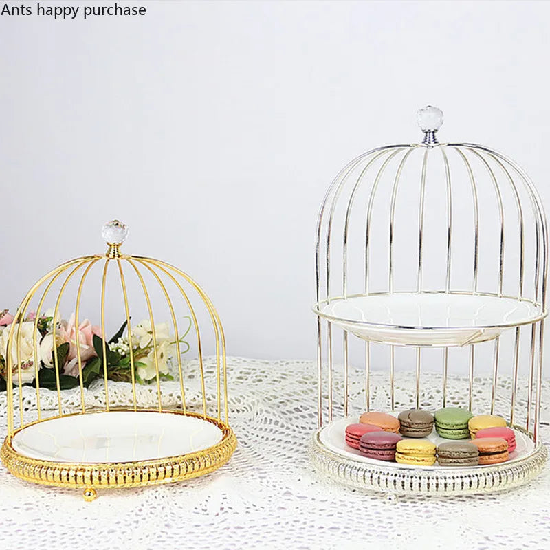 Axya Two-Tier Ceramic and Metal Cake Stand Display Tray