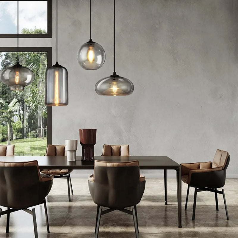 Axyaa Retro Gray Glass Industrial Pendant Light for Dining, Bar, and Stairs E27