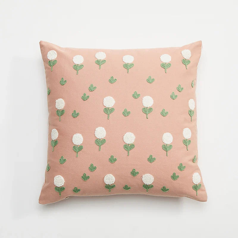 Chic Daisy Dandelion Embroidery Cushion Cover by Axyaa