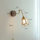 Axyaa Vintage Copper Wall Lamp with Wood Base and Pull Chain - Bedroom Bathroom Lighting