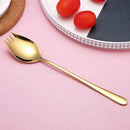 Axyaa Stainless Steel Long Handle Fork Spoon Set for Ice Cream Fruit Salad