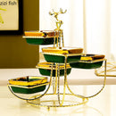 Axya Dark Green Deer Fruit Plate with Gold Border Metal Frame