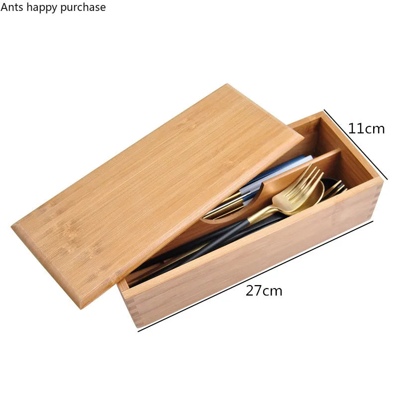 Axya Bamboo Cutlery Storage Box for Kitchen & Restaurant Tableware