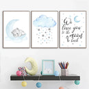 Axyaa Baby Bear Cloud Print Nursery Wall Art Kids Room Decor