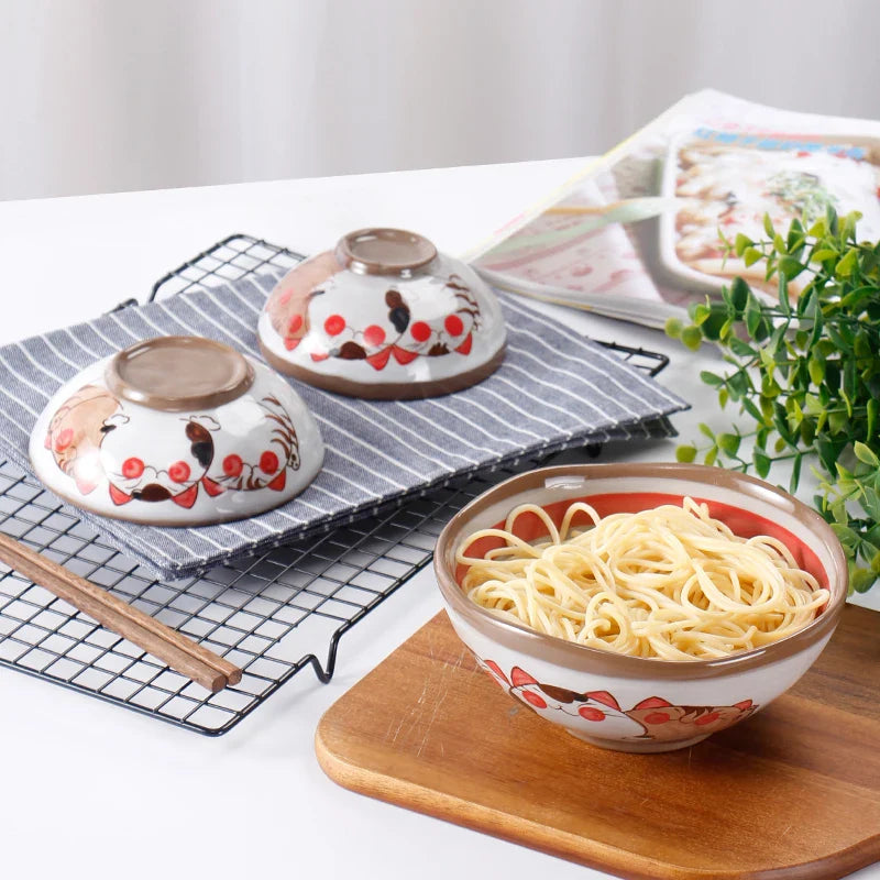 Axya Fortune Cat Ceramic Noodle Bowl Set
