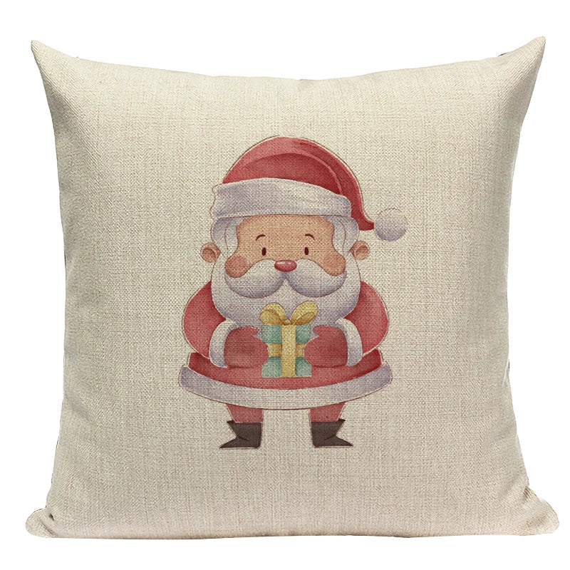 Axyaa Christmas Deer Snowman Cartoon Cushion Cover - Festive Decor Pillowcase