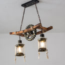 Axyaa Vintage Industrial Chandelier with Wooden Glass Design