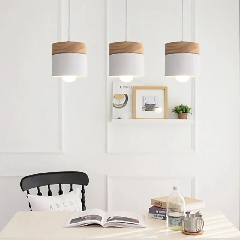 Axyaa Nordic Macaron Pendant Light: Modern E27 Hanging Lamp with Wood and Iron Accents