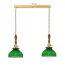 Axyaa Green Glass LED Pendant Light with Wood Hangle & Copper Socket
