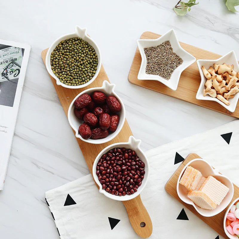 Axya Ceramic Fruits Platter with Bamboo Tray