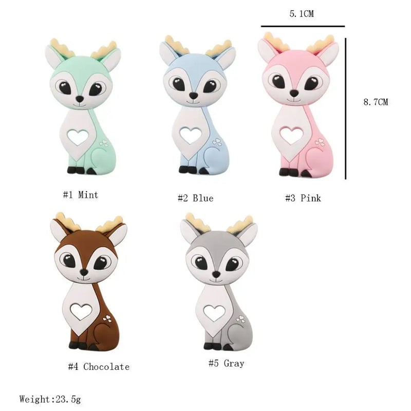 Axya Sika Deer Silicone Teether: BPA-Free Cartoon Animal Pacifier Clip Chain
