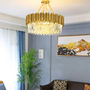 Axyaa Gold Oval Chandelier Stainless Steel K9 Crystal Suspension Lighting