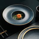 Axya™ Golden Steak Plate: Ceramic Western Food Dish for Family Dining