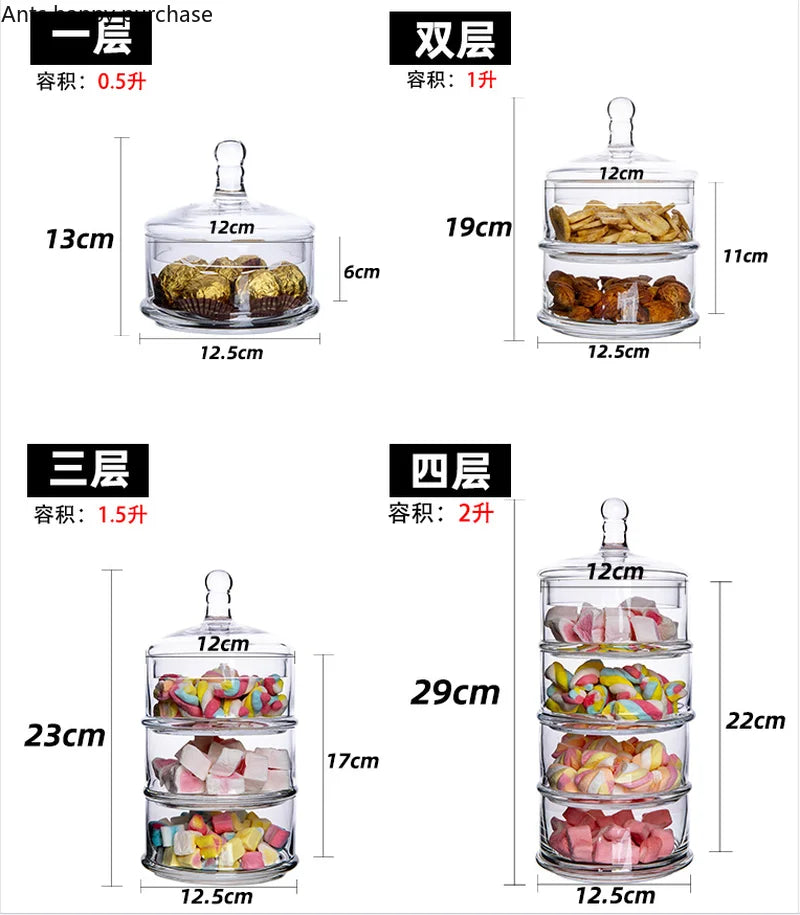 Axya Transparent Glass Candy Jar with Lid - Multi-layer Desktop Storage Solution