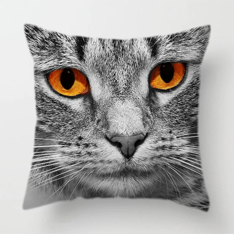 Axyaa Cat Face Print Throw Pillow Cover for Home Sofa Decor