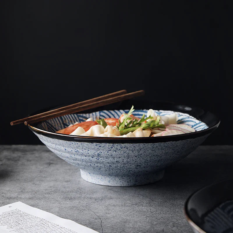 Axya Sea Wave Ceramic Noodle Bowl - Large Japanese Soup Ramen Bowl