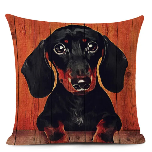 Colourful Bull Terrier & Dachshund 3D Cushion Cover for Home Sofa by Axyaa
