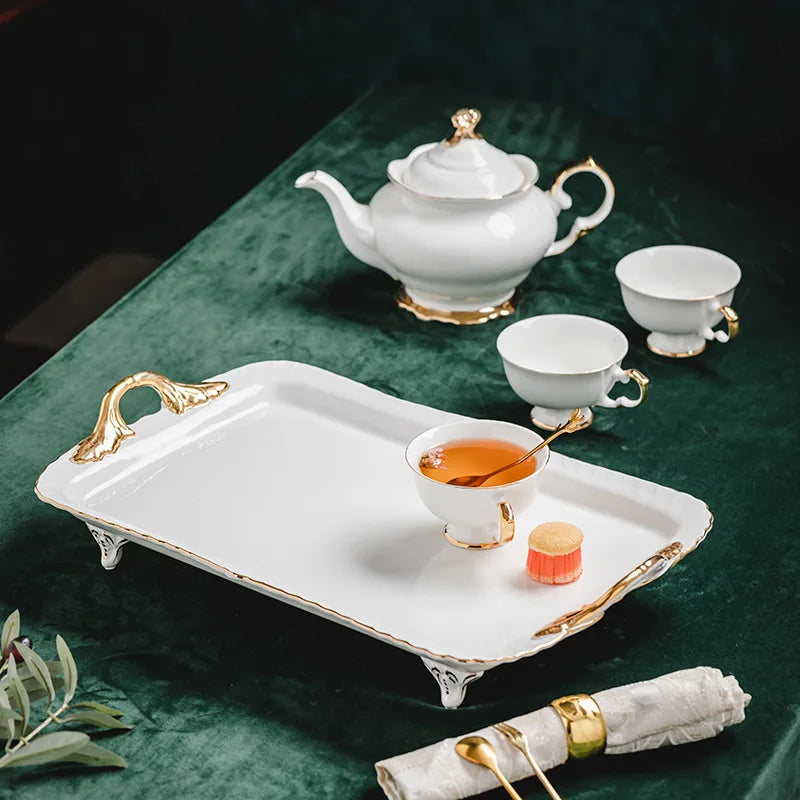 Axya™ Elegant Noble Bone Coffee Set with Tray - Luxury Ceramic Drinkware