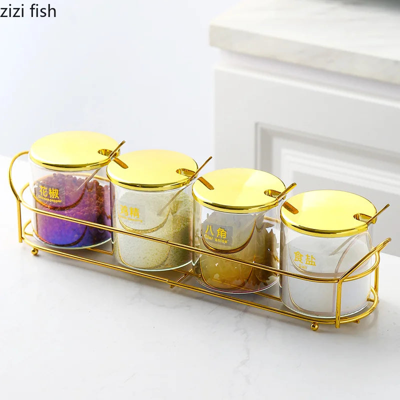 Axya Glass Seasoning Jar with Gold Lid - Kitchen Storage Container