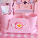 Axyaa Pink Sakura Bathroom Set: Toothbrush Holder, Gargle Cup, Shelf - Cute, Kawaii, Home Accessory