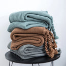 Axyaa Ivory Pink Knit Throw Blanket with Tassels