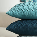 Axyaa Navy Blue Suede Pillow Cover with Green Woven Pattern - 45x45cm/30x50cm