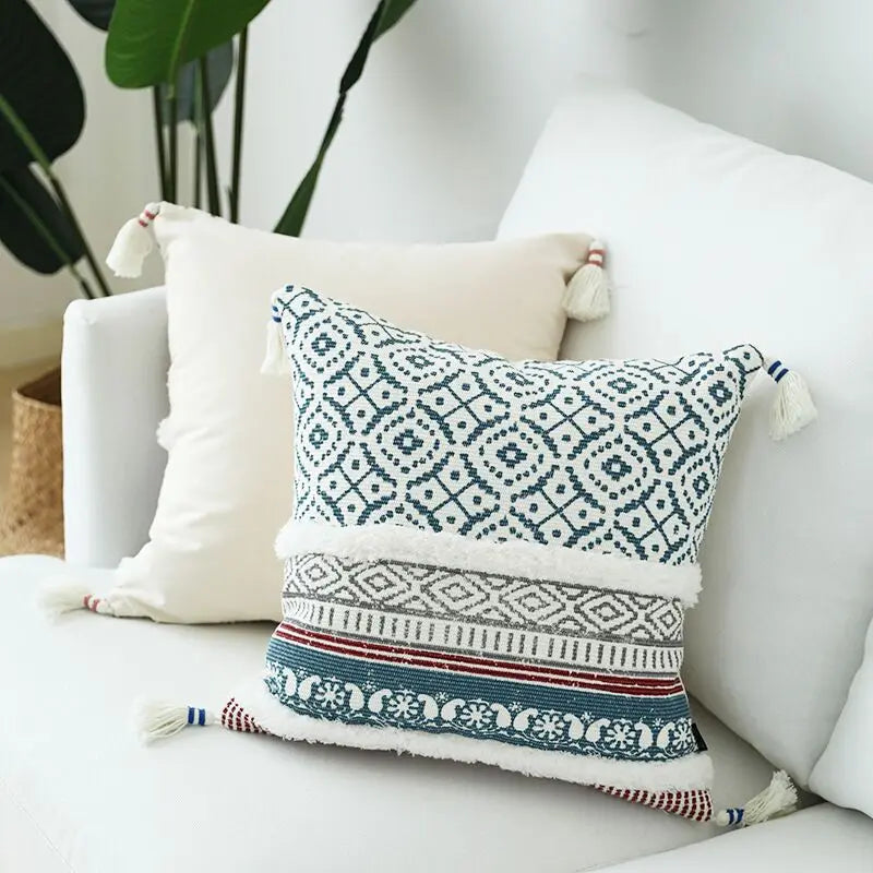 Moroccan Style Tassel Cushion Cover 45x45cm for Home Decor Sofa Bed - Axyaa
