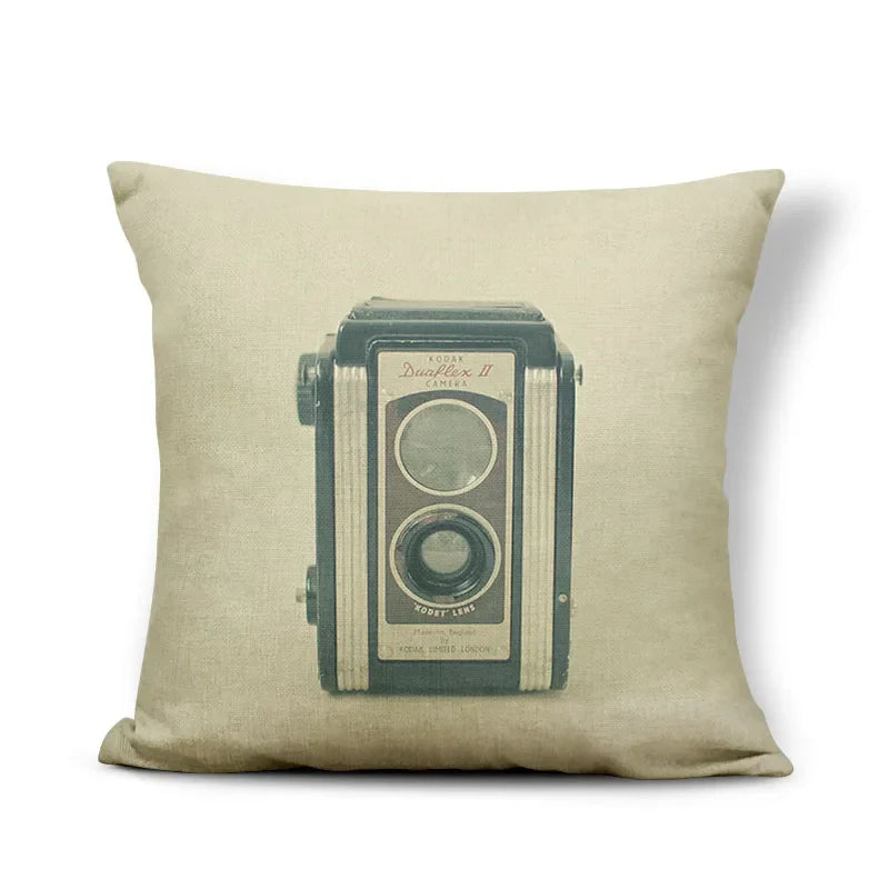 Axyaa Retro Record Camera Pillow Cover - 45X45CM