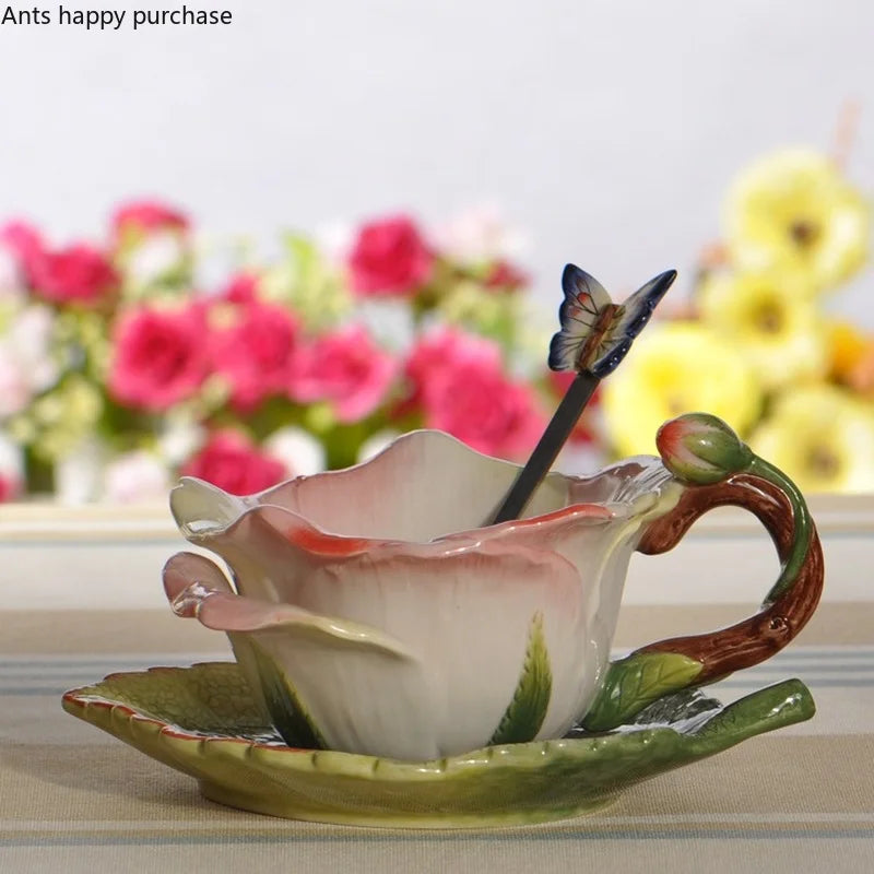 Axya Floral Ceramic Cup Set with Saucer Spoon, Stylish Gift for Tea and Coffee Lovers.