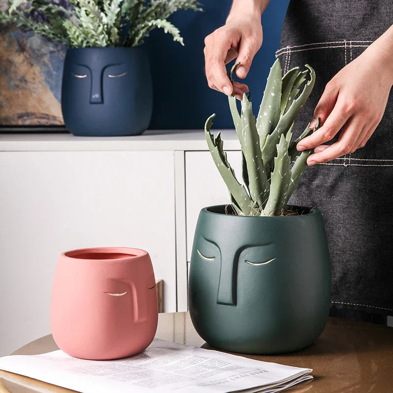 Axya Ceramic Face Vase for Home and Office Decor
