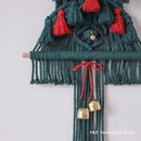 Handwoven Macrame Christmas Tree Wall Hanging with Tassels, Bells - Axyaa Boho Decor