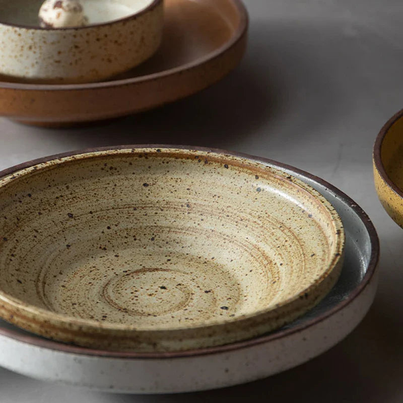 Axya Japanese Retro Plate Set for Dessert, Salad, and Soup Tableware