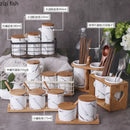 Axya Marbled Ceramic Seasoning Pot Set - Salt, Pepper, Chili, Oyster Sauce Bottle