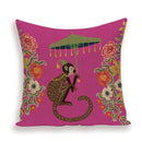 Axyaa Monkey Floral Pillow Cover - Vibrant Flower Vase Home Decor